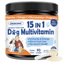 ZEBORA Dog Multivitamine Pulbere cu Glucosamină, Vitamine de câine și Suplimente pentru Suport Imun, Piele și Coat Supliment cu Omega 3 pentru Ajutor pentru Alergie, Probiotice pentru Digestive & Gut Health