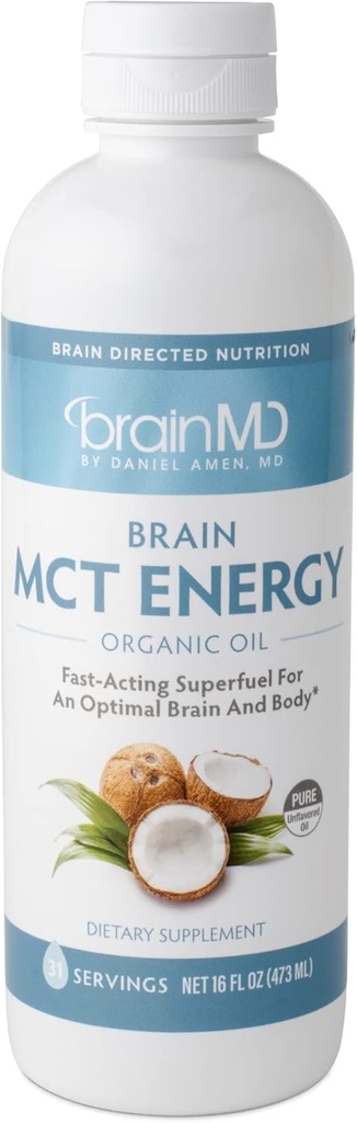 Dr Amen BrainMD Brain MCT Energie - 16 fl oz - Suport energetic pentru creier și corp - Îmbunătățește Focus & Satiety - Clean & Fast Acting - Gluten Free - 31 Serviri