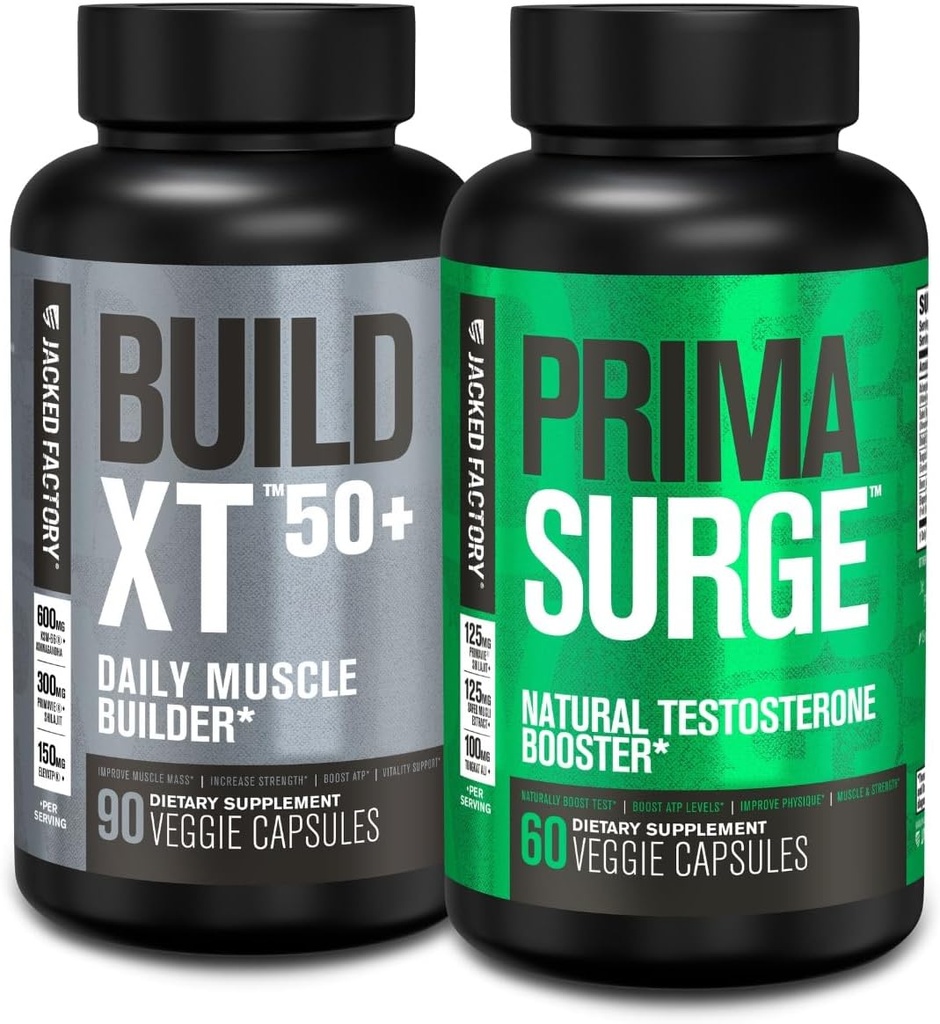 Fabrica Jacked Build XT 50+ Zilnic Constructor musculare (90 capsule) PRIMAsurGE Testosteron Booster pentru bărbați (60 capsule) pentru vitalitate, creștere musculară și energie