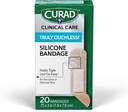 CURAD Truly Ouchless!® Silicon Bandaje, .75" x 3", Pentru piele sensibilă sau delicată, Fabric flexibil, Protejează zgârieturi, Cuts & Burns, 20 Conte