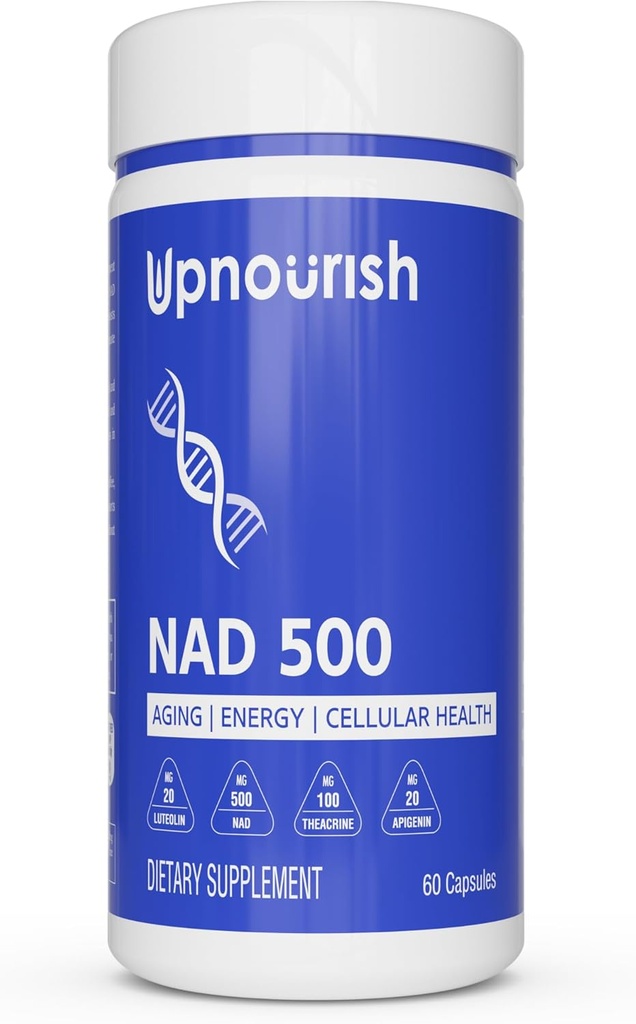 Nicotinamidă Adenină Dinucleotidă NAD Supliment - 500 mg NAD + Supliment cu Resveratrol, Quercetin, Theacrin, luteolin, Apigenin - Nicotinamidă Ribozidă NR Alternativă pentru femei şi bărbaţi, 60 Capsule