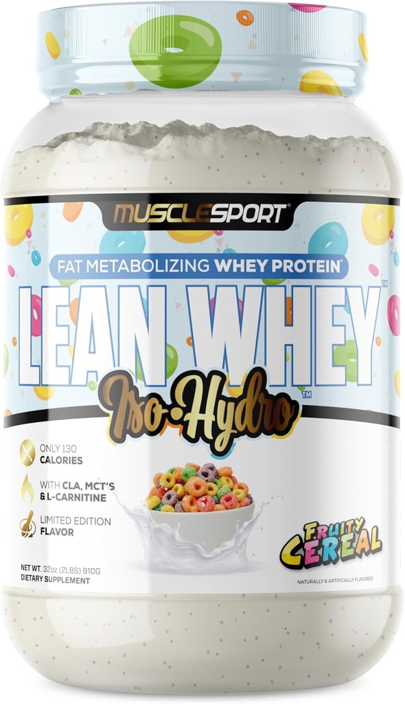 Musclesport Lean Whey RevolutionTM Proteine pulbere - Whey Proteine Izolate - Calorie scăzut, carbohidrat scăzut, grăsime scăzută, arome incredibile - 25g Proteine per Scoop (2lb, cereale fructoase)