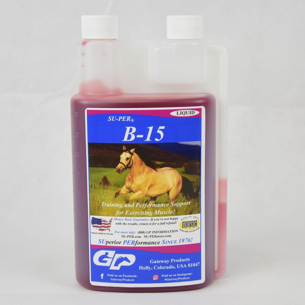 SU-PER B-15 Suplimentul de vitamine pentru cai - Equine Vitamina B-15 Lichid pentru suport de performanță - Sprijină funcția normală cardiovasculară imună și musculară - 1 Quart, (2 ambalaj)