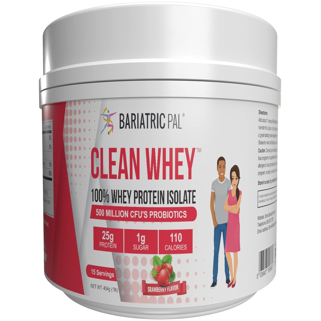 BariatricPal Proteina Whey curată (25g) cu probiotice - căpșuni (15 serviri)