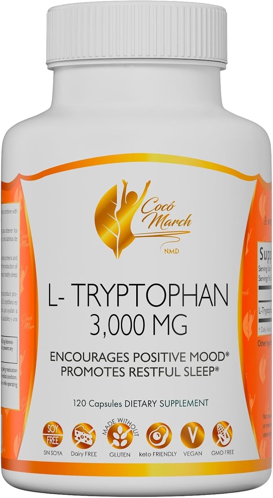 Cocó Martie N.M.D L-Tryptofan Sleep Aid 500 mg, Gluten Free, Vegan, Fără OMG, Dairy Free, Keto Friendly, Soy Free - 30 Serviri
