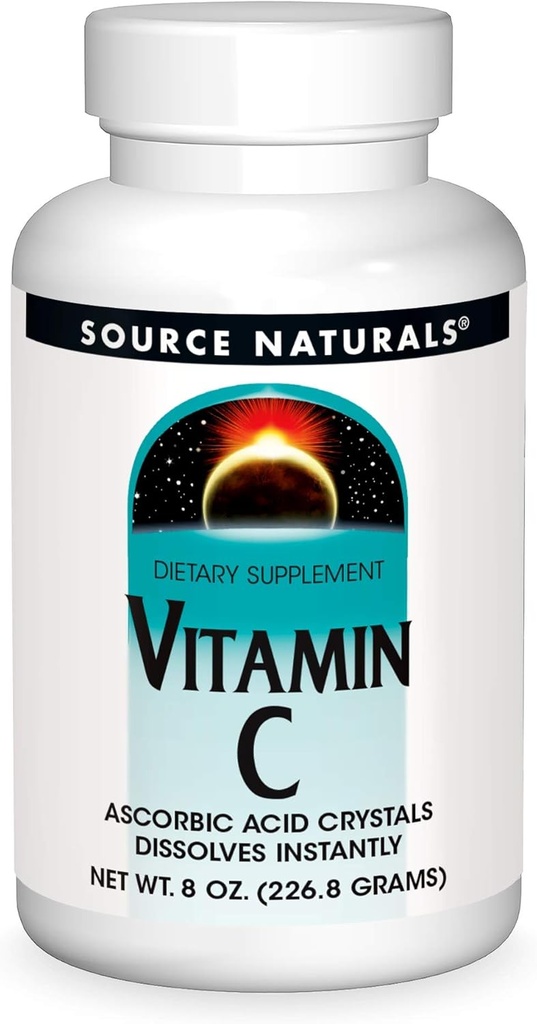 Surse naturale Vitamina C - Cristale acid ascorbic Care dizolvă instantaneu, Supliment alimentar - 8 oz