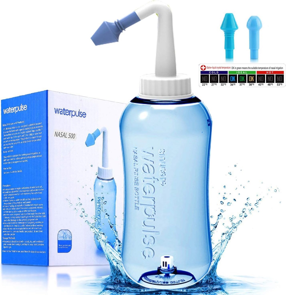 Darate Neti Pot Sinus Clătiți sticla, Spălare nas Cleaner presiune Clătire Nasal Irigare pentru Adult & Kid BPA Gratuit cu termometru autocolant (500ML)
