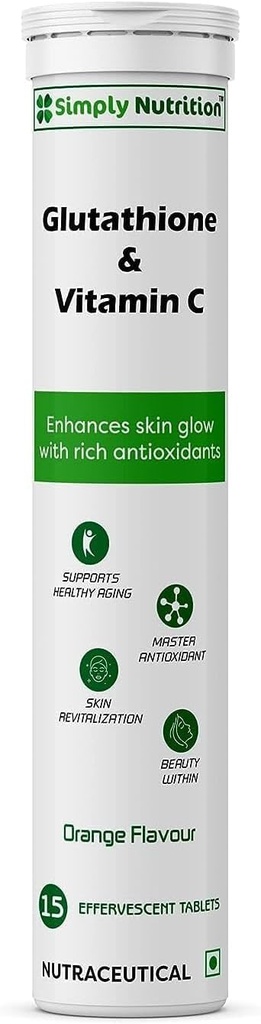 Glutationa cu vitamina C, pentru pielea sanatoasa si tanara - Evens Skin Tone pentru barbati si femei. Aromă portocalie fără zahăr, 15 comprimate efervescente (pachet de 1)