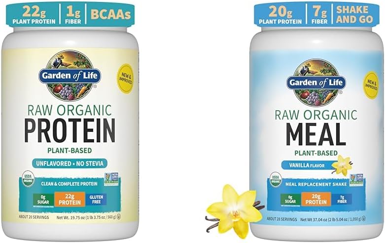 Gradina de viata Vegan organic pudra de proteine nearomatizate 22g complet de plante pe baza de proteine crude si praf de proteine Vegan - sugrumare de masa organica bruta - Vanilie - Proteina de arahide
