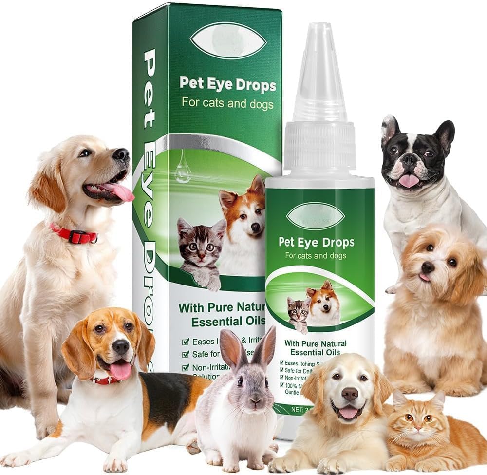 AIQIUSHA Dog Eye picături 60ML pentru toate animalele de spălare a ochilor, ajută la ameliorarea roz ochi & alergii simptome, usurinta mancarimi si iritatie, cu uleiuri naturale pure esentiale 100% naturale, sigure, blând și non- Toxic