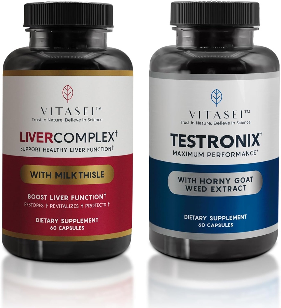 VITASEI Ficat Cleanse Detoxifiere & Reparaţie, Capsulele Complexe Ficate pentru femei şi bărbaţi (60 capsule) + Booster testronic pentru bărbaţi (60 capsule)