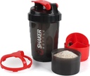 Sticle Shaker,16 oz Proteine Shaker cu bila de amestecare, 3 din 1 cupa de Shake GYM rezistente la scurgeri cu powder Storage & Pill Tray, Ideal pentru antrenament, BPA gratuit (roșu)