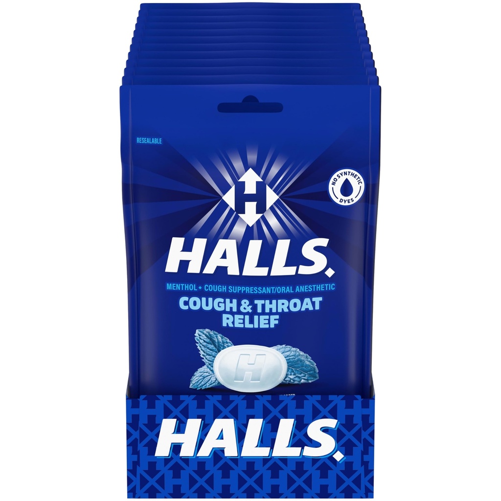 HALLS Tuse și relief gât Mento-Lyptus Drops tuse, 12 pungi de 30 (360 picături totale)