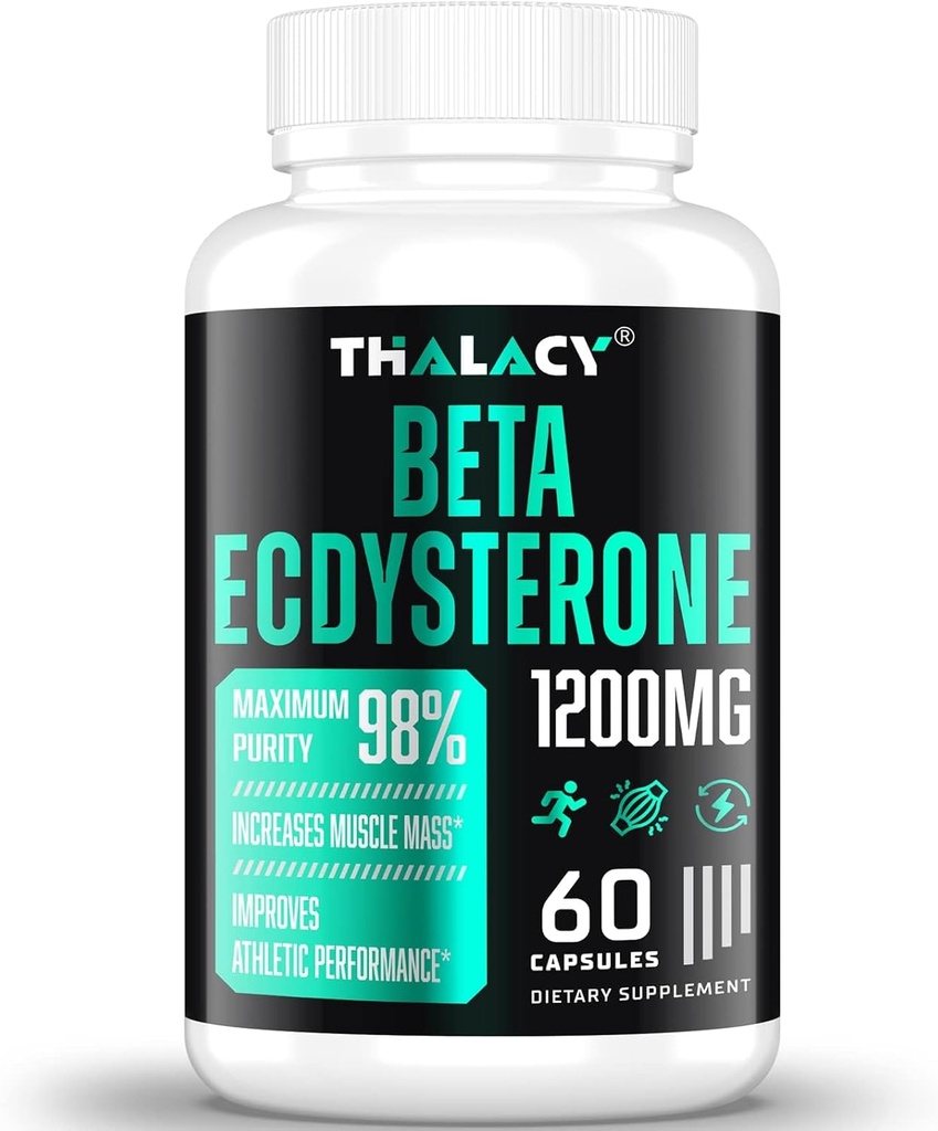 1200MG Beta Ecdysteron Supliment, 98% Puritate maximă Suplimente Ecdysteron pentru masa musculara Lean, Performanţă sportivă & Putere, 60 Capsule