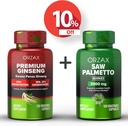 ORZAX Ginseng, 30% Ginsenozide 120 Capsule Vegatable şi Saw Palmetto 2000 mg 120 Capsule vegetale, Bundle