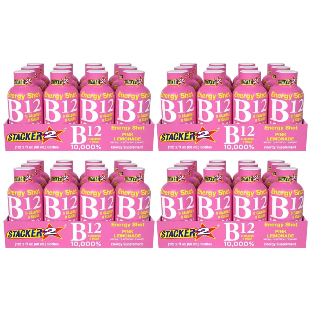 Stacker 2 Pink Lemonade B12 Energy Shot, 2oz (Pachet de 48)