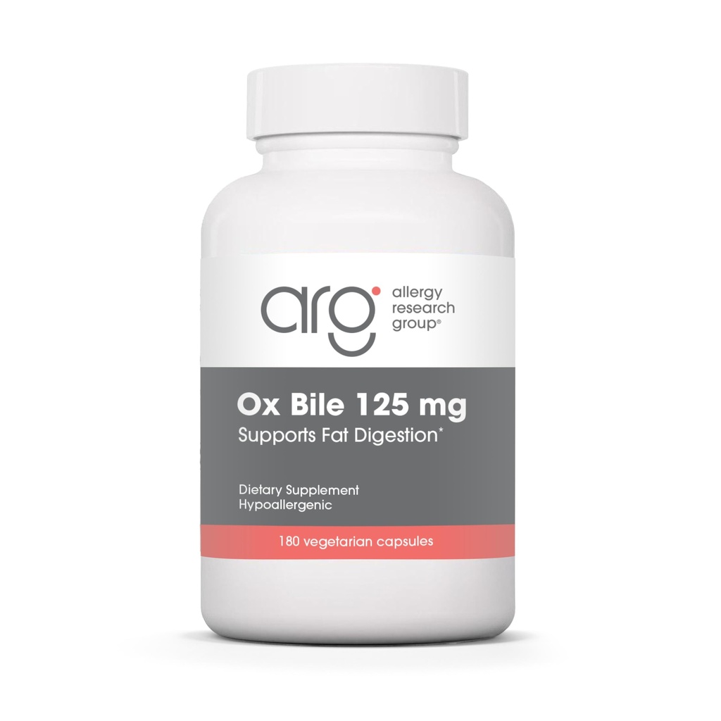 Grupul de cercetare pentru alergii Ox Bile 125 mg - Ox Bile Supplements for Gallbladder, Digestive Enzime pentru ficat, Fat Digestion Support, for Men and Women, Hypoallergenic Formula - 180 Vegicaps