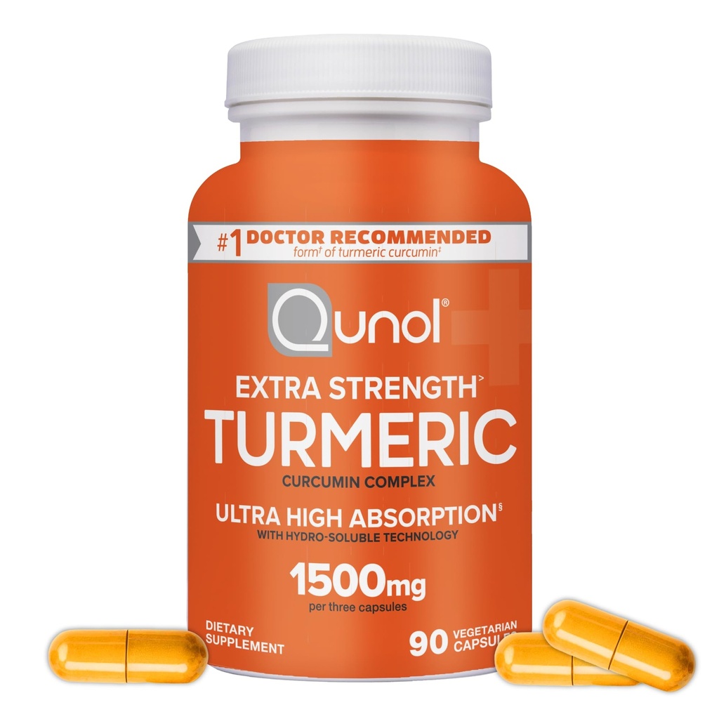 Capsule cu Curcumin turmeric, Qunol cu înaltă absorbţie Ultra 1500mg, suport comun, Supliment alimentar, Extra Putere, 90 Capsule vegetariene