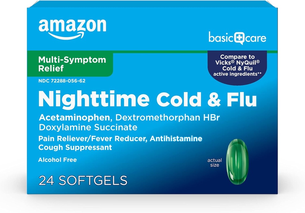 Îngrijire de bază Nighttime Rece & Flu, 24 Softgels