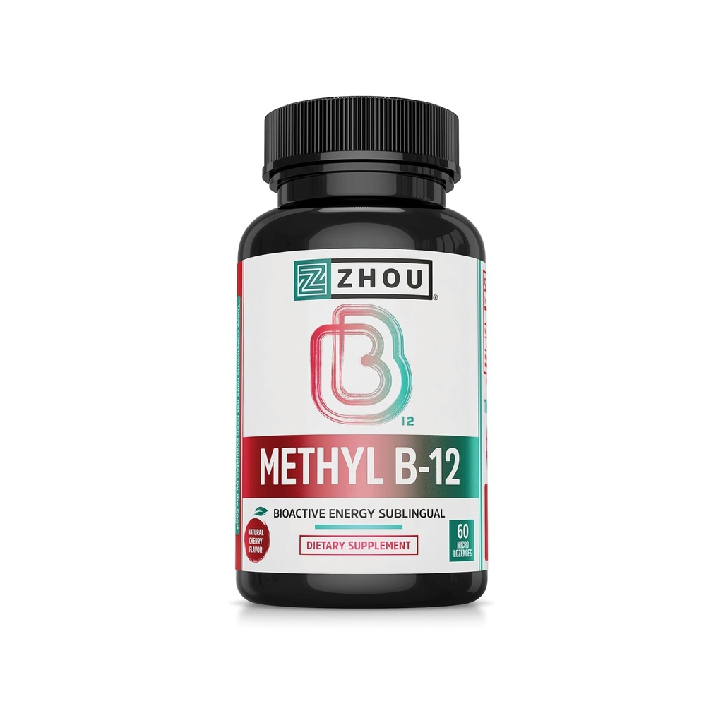 Zhou Metil B12 - Metil B-12 Supliment pentru femei si barbati, vitamina B12 5000 mcg, Vegan prietenos, Cellular Energie si nervi Suport functie, metilcobalamină - 60 Micro Lozenges