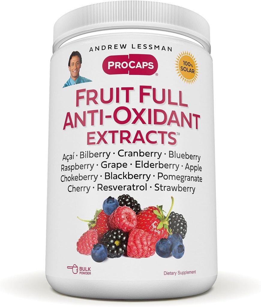 ANDREW LESSMAN Fruit Full Anti-Oxidant Extracte pulbere 600 Serviri - 14 Fructe naturale și extracte de Berry. Bilberry, Cranberry, Seminte de struguri, rodii, Resveratrol, si More.