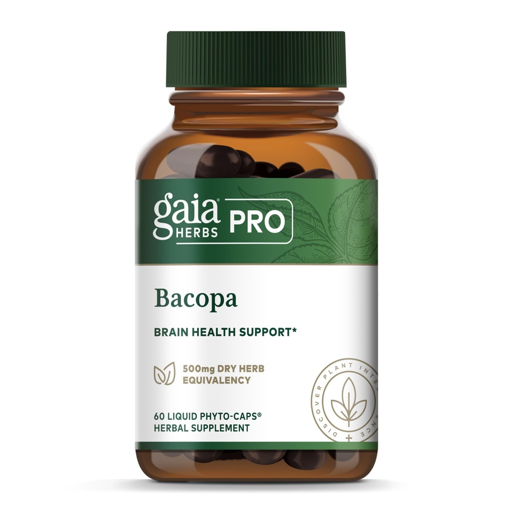 GAIA HERBS PRO Bacopa - Brain Health & Nootropic Support - 60 Fito-Caps lichide (30 Servings)