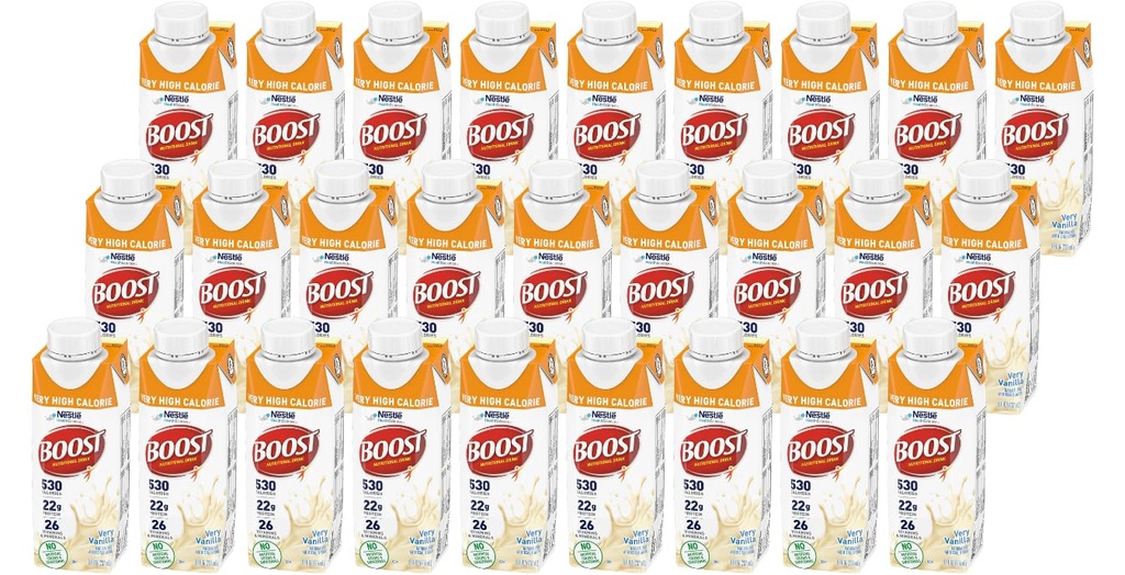 Boost foarte mare Calorie Nutritional Drink, foarte vanilie, 8 Ounce Box, pachet de 27