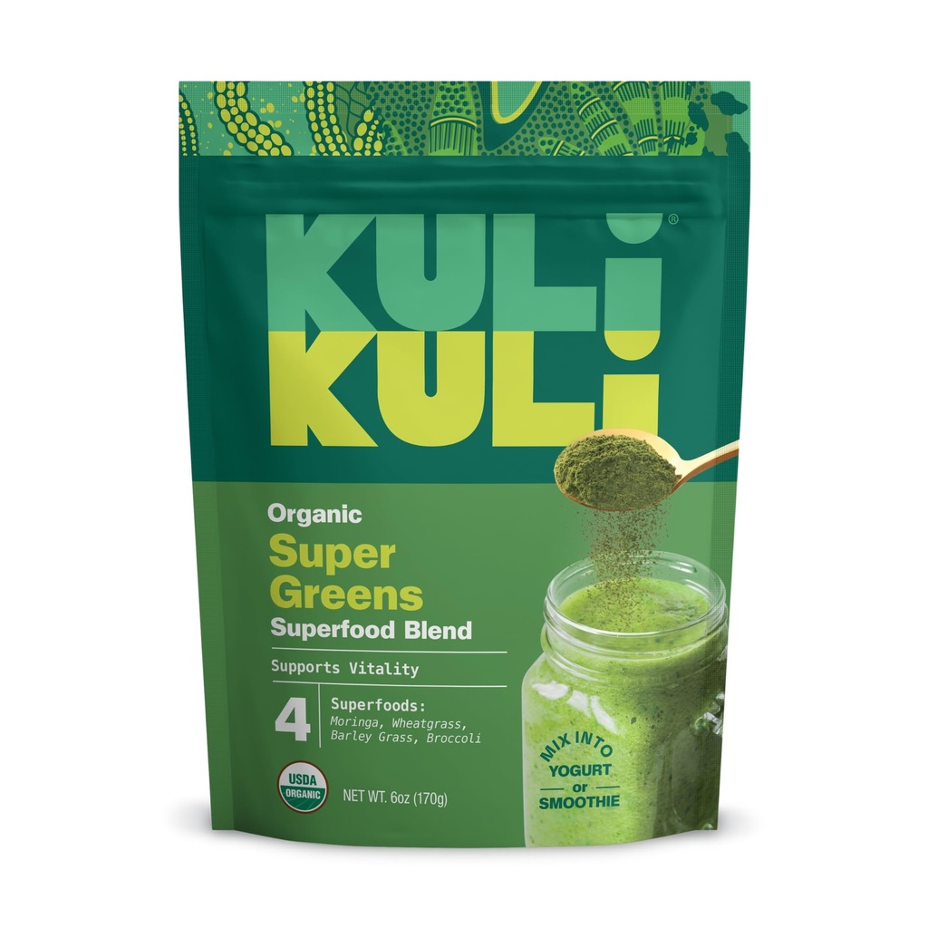 Kuli Kuli Green Power [6 oz] - Super Greens Powder - Nutrient Dense Moringa, Wheatgrass, Broccoli & Barley Grass Blend - 100% Posder organic pe bază de plante