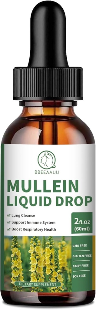 Mullein picături pentru plămâni, Mullein Leaf Extract 1000MG pentru suport respirator, imun și digestiv, cu Querbetin, marshmallow, Elderberry, Black Cumin Seed, Bromelain, Non-GMO, Vegan, 2 Fl Oz
