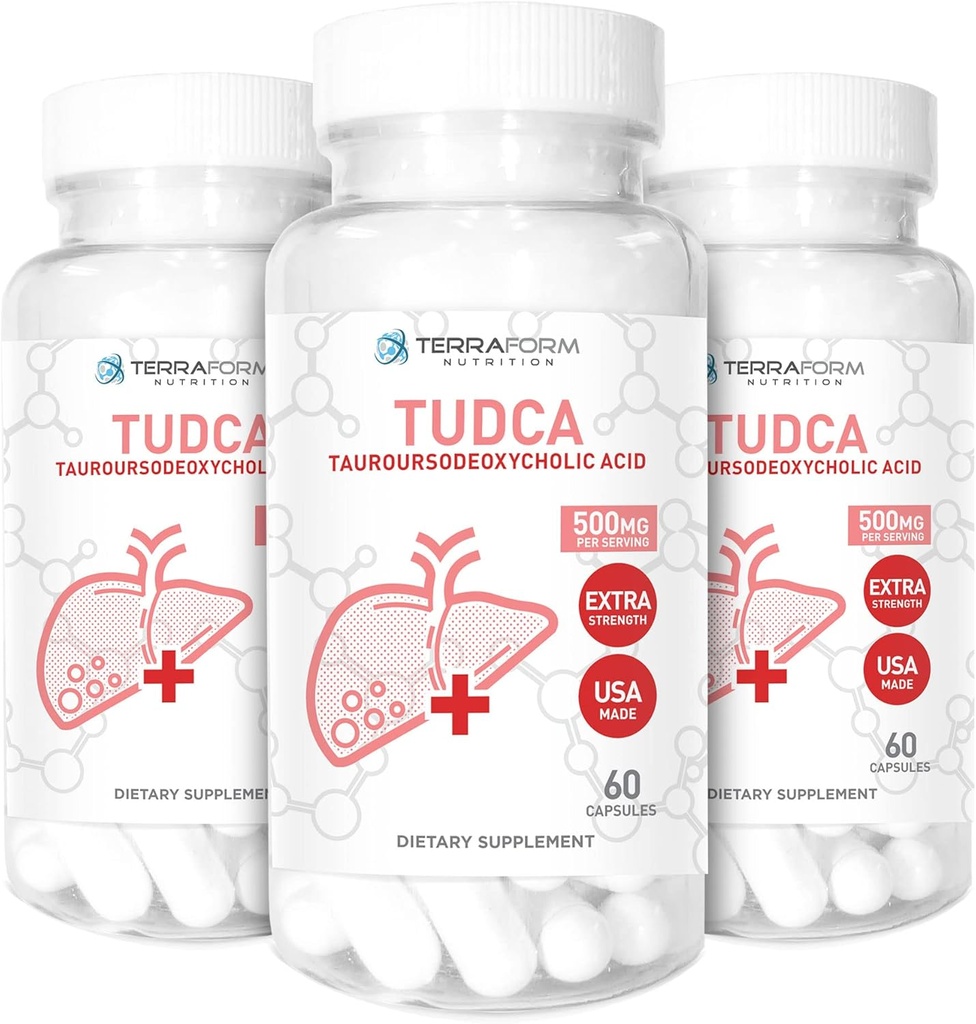 (3 ambalaj) Terraform Pure TUDCA (Tauroursodeoxicolic Acid) - 500 mg Per Serving - Pure Ficat Support & Health - 60 capsule