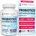 Suplimentul probiotic Berg (60 miliarde CFU) - ajută la ușurarea constipației ocazionale, diaree, gaze și balonare* - Pre și probiotice pentru sănătatea digestivă - 30 capsule probiotice