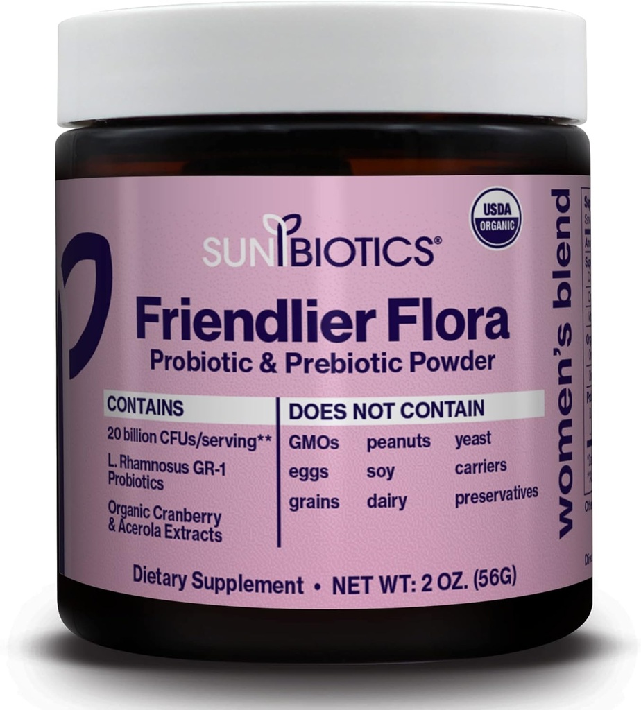 SUNBIOTICS Friendlier Flora - Femeii Blend, 20 de miliarde CFU de 6 Probiotice Strains, Femeii