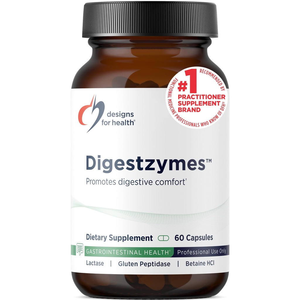 Design-uri pentru Digestzymes Health - Enzime digestive + Hydrochloride betaine pentru gaz și balotat - Pepsin, Ox Bile, Enzime Lactase & Lipase pentru digestia (60 capsule)
