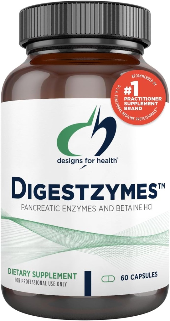 Design-uri pentru Digestzymes Health - Enzime digestive + Hidrocarbură betaină pentru gaz și ajutor pentru balonare - Pepsin, Ox Bile, Enzime lactase & Lipase pentru digestia (60 capsule)