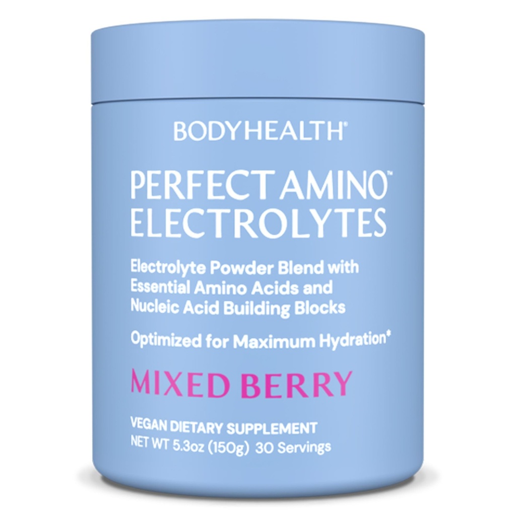 BodyHealth Perfect Amino Electroliti Pulbere Nu Zahăr, Keto Zahăr Free Fasting Electroliți Băutură Mix, Pulbere de hidratare cu Minerale Trace - Berry mixt - 30 Serviri