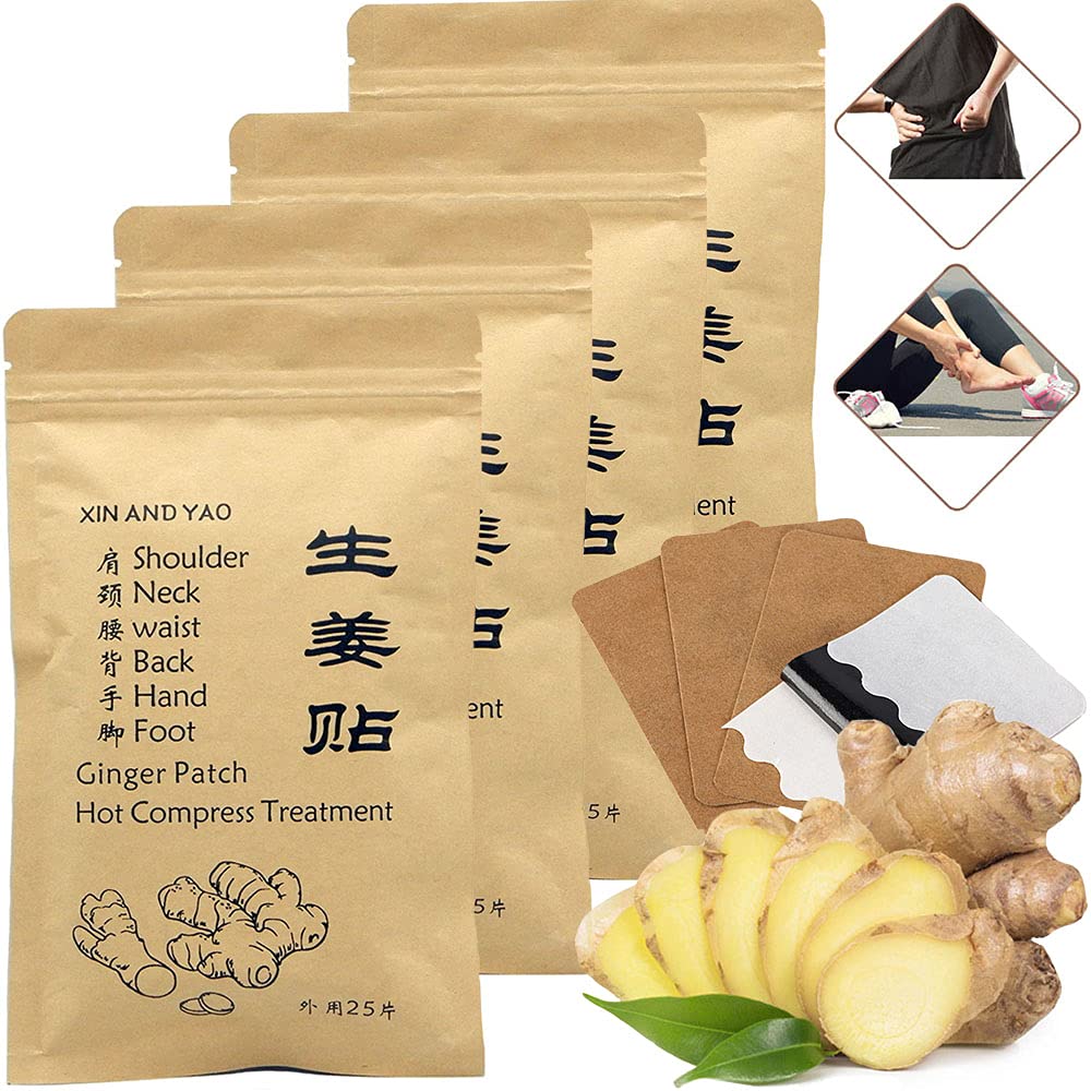 100pcs Auto-încălzire Ginger Patch pentru Lymph, Promovarea circulatiei sangelui, Durere Relief pentru umăr, gât, talie, spate, Mână, Picior, Genunchi & comun, Stomac Blooting, Hot Compress Pad (12 * 8cm)
