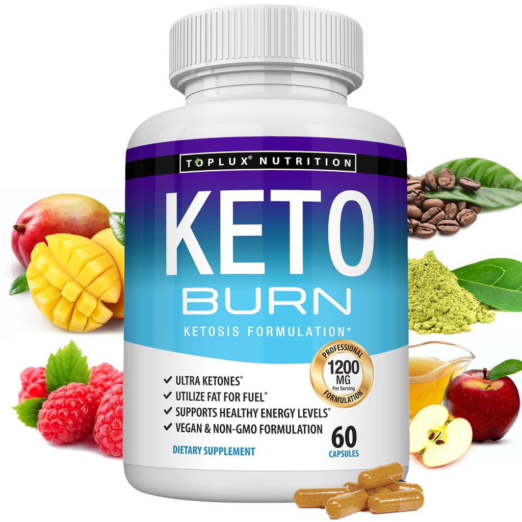 Toplux Keto Burn pastile Ketosis pierdere în greutate - 1200 Mg Ultra avansat natural Ketogenic Fat Burner Folosirea Ketone Diet pentru bărbați Femei 60 capsule Supliment
