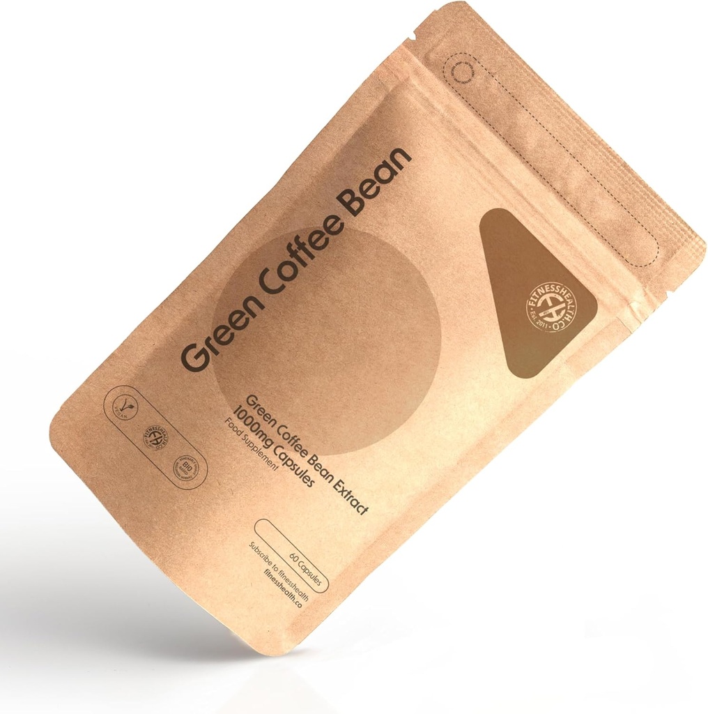Fitness Health Green Bean Capsule de cafea 1000MG (60 capsule) - Extract de cafea verde, cules manual și neprăjit - Supliment de cafea verzi - Capsule de cafea verde de înaltă rezistență