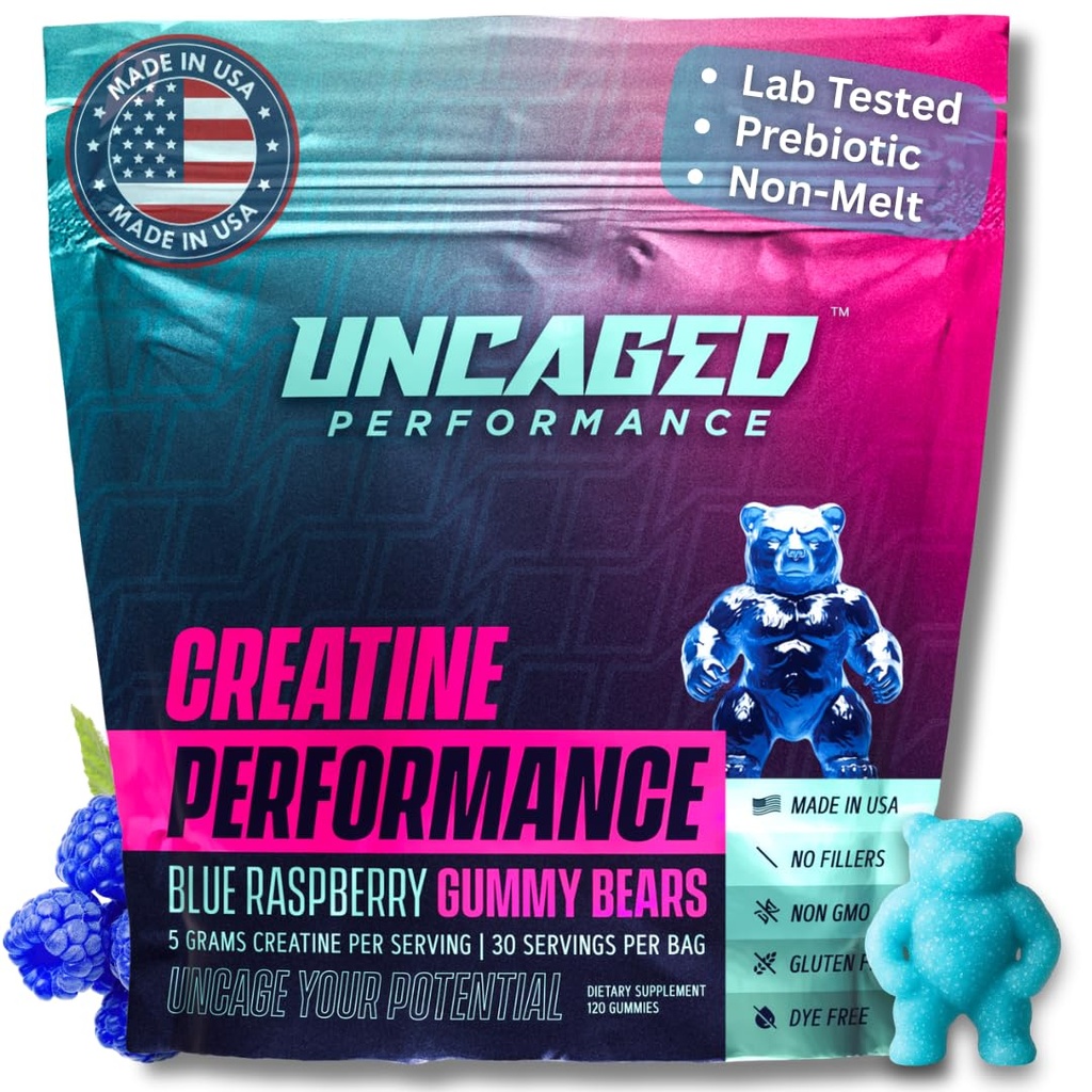 Creatin Monohidrat Gummies 5G - Delicios albastru zmeura aroma, Max puterea pentru cresterea musculara, Absorbarea rapida pentru barbati si femei - Premium toate naturale, Lab testate - 30 Serviri