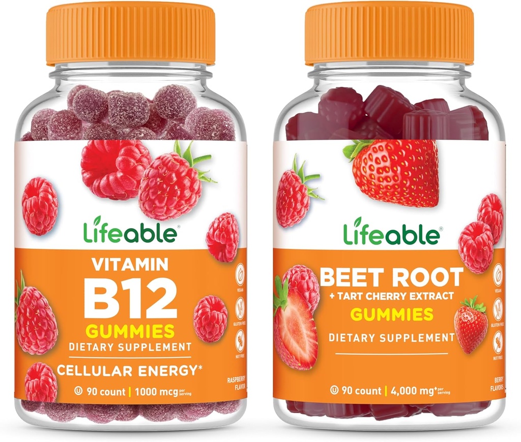 Vitamină vie B12 + rădăcină de sfeclă, gumă de mestecat Bundle - mare Tasting, Supliment de vitamine, gluten gratuit, OMG-uri gratuit, masticabil