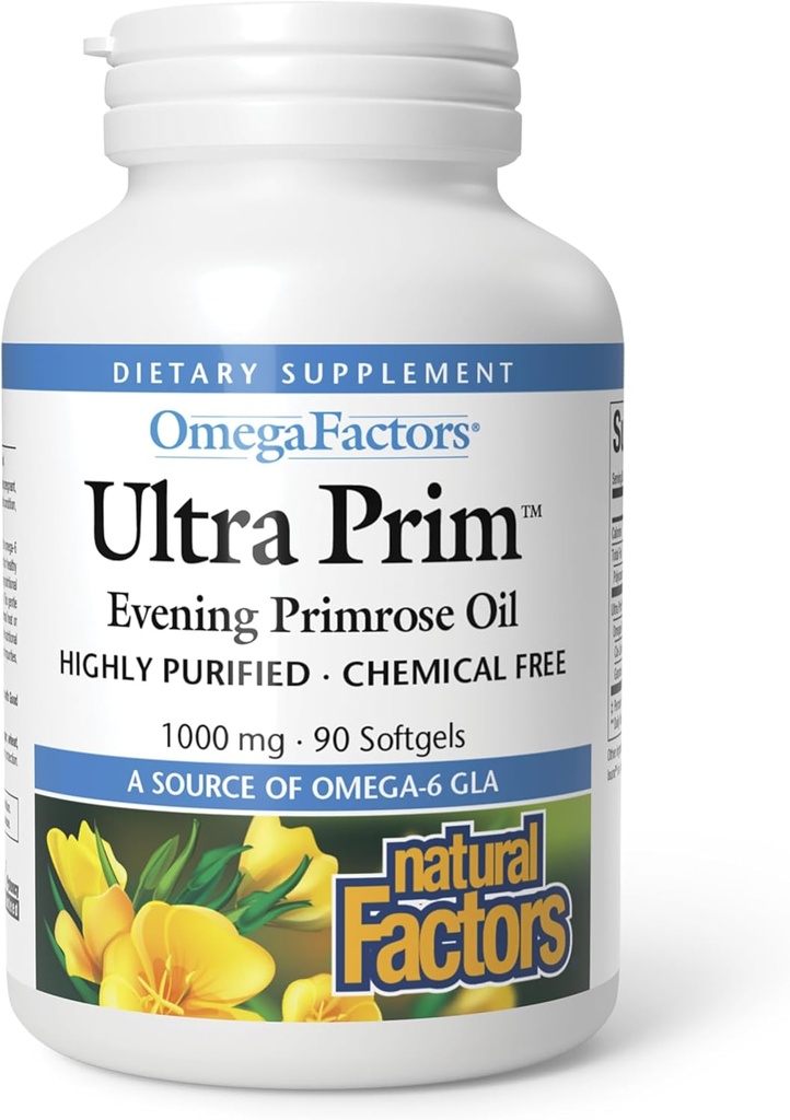 Factori naturali Ultra Prim Evening Ulei Primrose 1000mg, O sursă naturală de Omega-6 GLA, 90 Softgels
