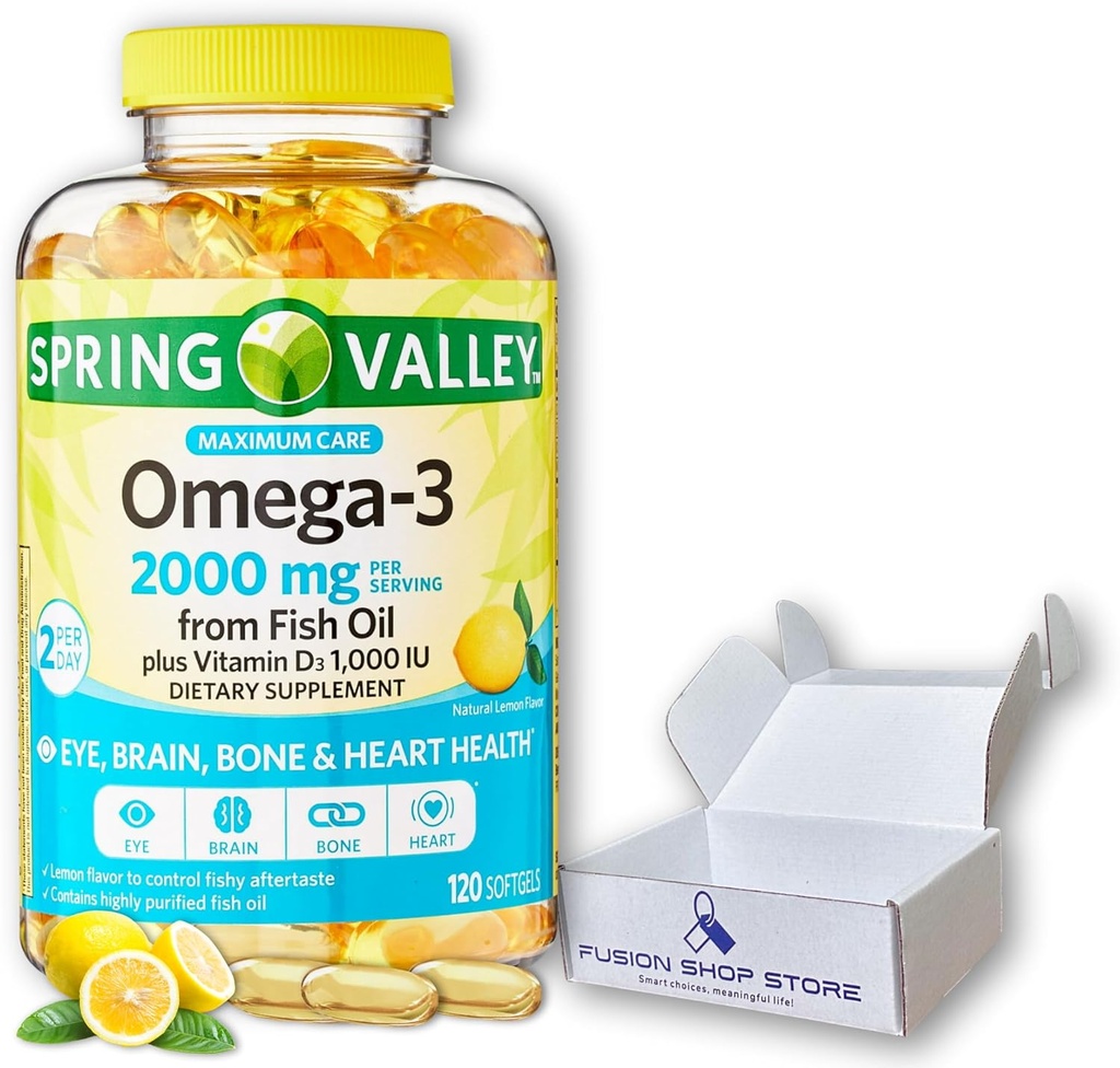 Omega 3 2000 mg softgels- ulei de pește, 120ct (Pachet de 1), Boxed by Fusion Shop Store
