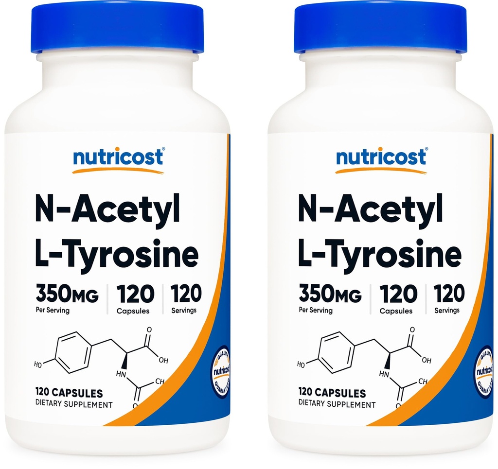 Nutricost N-Acetil L-Tyrosine (NALT) 350 mg, 120 capsule (2 flacoane) - Gluten Free, non-GMO