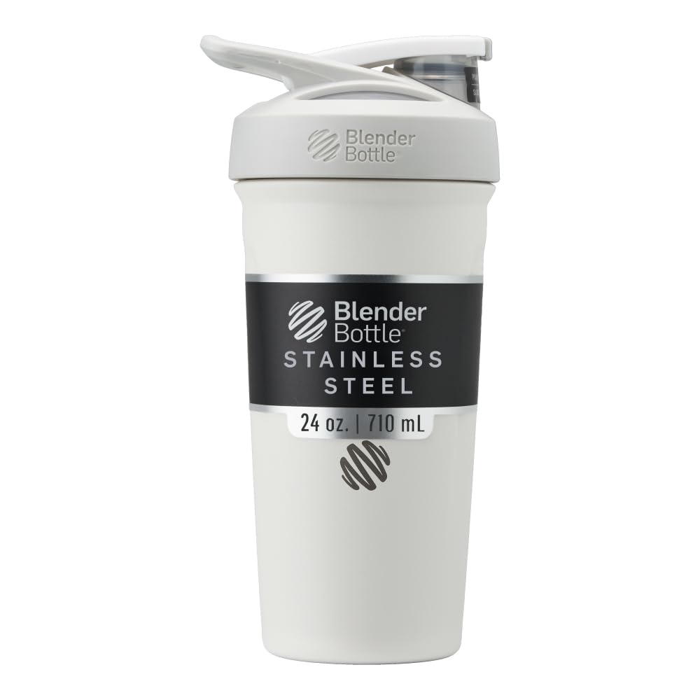 BlenderBottle Strada Shaker Cup Izolat din oțel inoxidabil sticla de apă cu whisk sârmă, 24-Ounce, alb