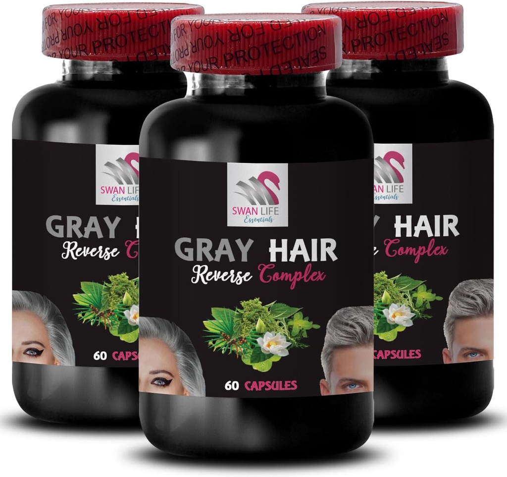 Complexul de par natural - parul gri Reverse - Vibrancy proaspat, Culoare trezire, Hair Tone, Restore Vibrancy, Culoare Refresh, Hair luminos, Aspect Tineret, Păr luminos 3 sticle 180 capsule
