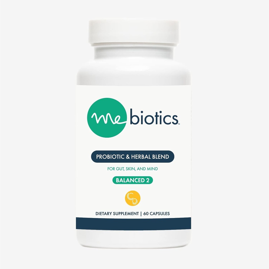 Microbiome Labs Mebiotice Probiotic & Herbal Supplement Echilibrat 2 - Bacillus Subtilis & Lemon Bals for Skin + Gut Health - Probiotice orale pentru a sprijini curaj, minte & piele (60 Conte)