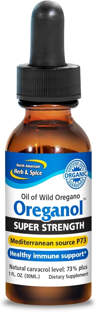 NORD AMERICAN HERB & SPICE Super Putere Oreganol - 1 fl. oz. - Ulei neprelucrat, sălbatic, organic Oregano - Sursa mediteraneană P73 - Non-GMO - 432 Serviri