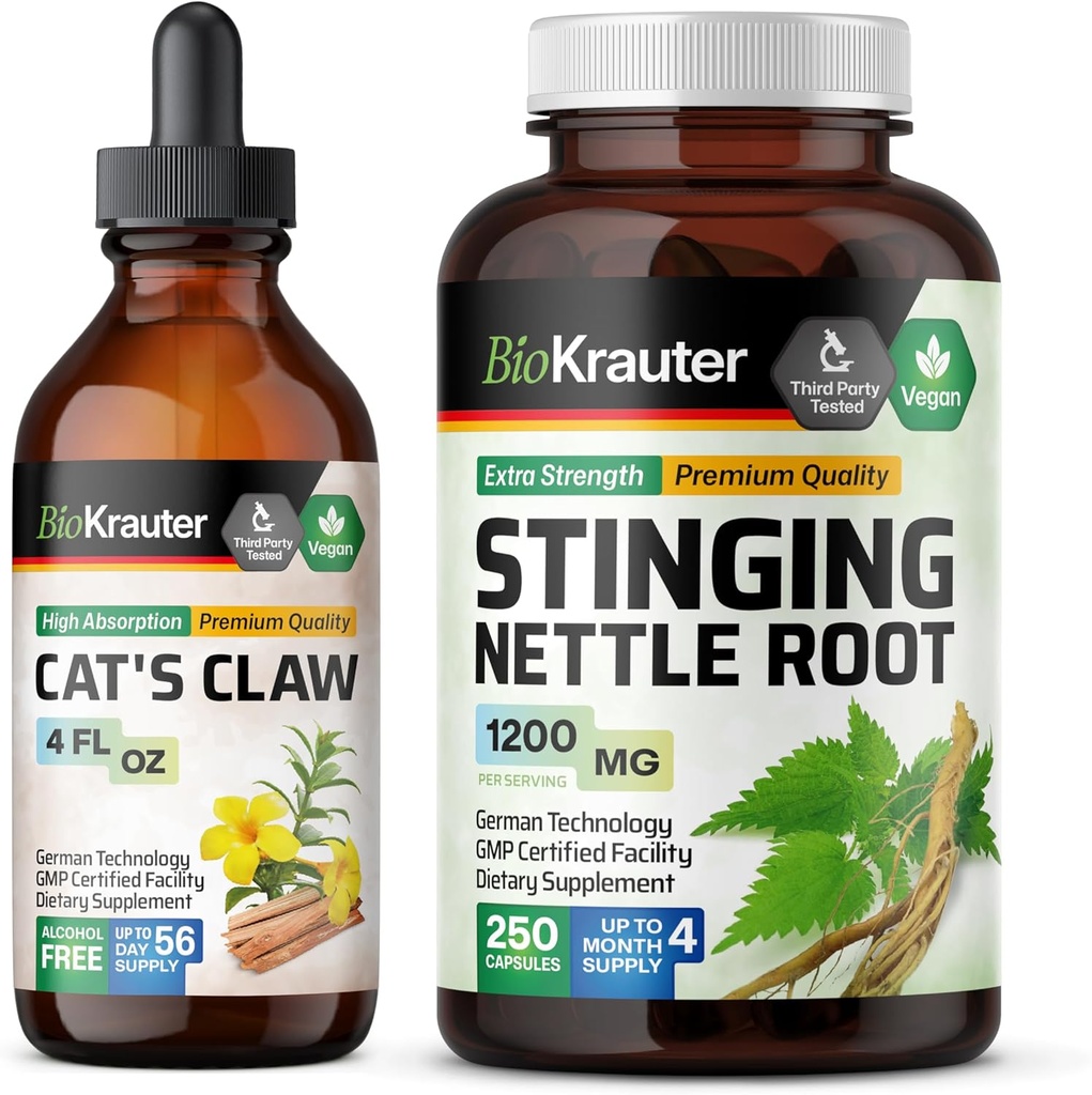 BIO KRAUTTER Cats Claw Tincture 4 Fl. Oz. & Stinging Nettle 250 Capsule