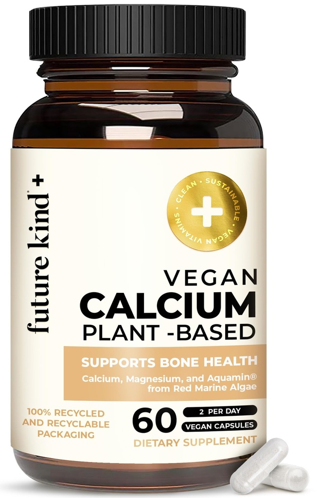 Suplimentul de calciu Vegan de tip viitor - Supliment de calciu pe bază de plante, obținut din Islanda pentru suport dinți și oase (60 capsule)