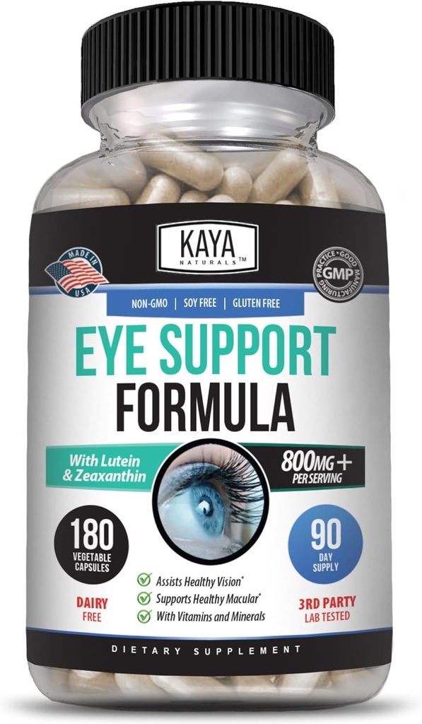 Kaya Naturals Eye Health Supliment - Lutein & Zeaxantină - Suportă Strain ochi, ochi uscat, și Vision Health - 800mg Supliment de vitamine - 180 Conte